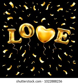 Heart gold foil glitter vector hand drawn icon on white background for luxury wedding or birthday greeting card. Valentines day card