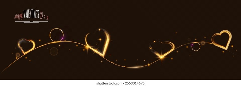 Heart gold with glowing wire effect, isolated on transparent background. Perfect for holiday designs, invitations, or banners.