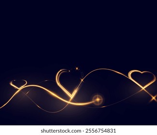 Heart gold with glowing wire effect, isolated on transparent background. Perfect for holiday designs, invitations, or banners.