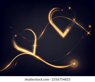 Heart gold with glowing wire effect, isolated on transparent background. Perfect for holiday designs, invitations, or banners.