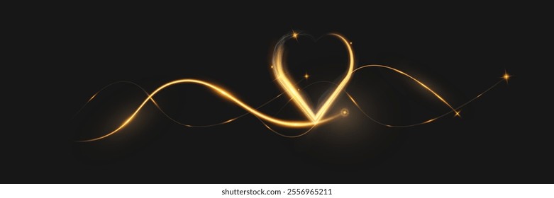 Heart gold with glowing wire effect, isolated on transparent background. Perfect for holiday designs, invitations, or banners.	