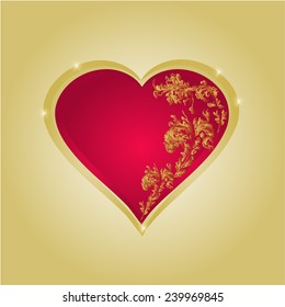 Heart with gold ornaments vintage  place for text Valentine day mothers Day vector illustration