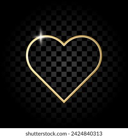 Heart gold outline on a transparent background