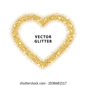 Heart of gold sparkles glitter dust metallic confetti vector background. Golden sparkling heart frame. Gold stardust texture tinsel confetti