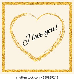 Heart of golden glitter on white background