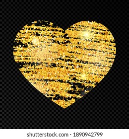 Corazón con pintura brillante dorada sobre fondo transparente oscuro. Fondo con destellos dorados y efecto brillo. Espacio vacío para el texto. Ilustración del vector