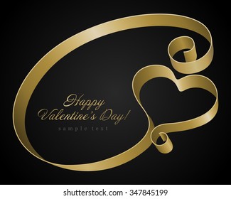 Heart from golden shiny ribbon Valentine's day Greeting Card vector background