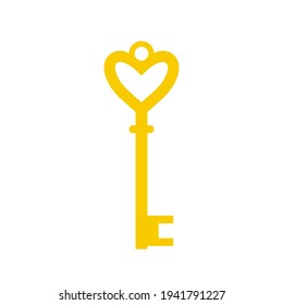 Heart Golden Skeleton Key Icon. Clipart Image Isolated On White Background