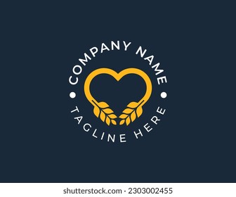 Heart Grain Love Wheat Logo Concept symbol icon sign Design Element. Meal, Bakery, Harvest, Food Logotype. Vector illustration logo template