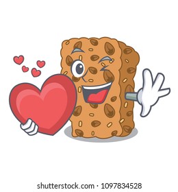 With heart granola bar mascot cartoon