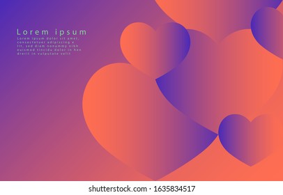 heart graphic, abstract gradation on a violet and watermelon red  background with copy space. card. Poster. elements design for presentation background. valentine's day