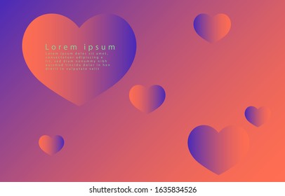 heart graphic, abstract gradation on a violet and watermelon red  background with copy space. card. Poster. elements design for presentation background. valentine's day