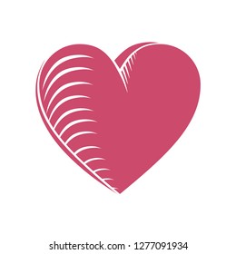 heart, graphic monochrome image with strokes in the form of shadows and volume faces, 3D, isolated illustration vector EPS 10
