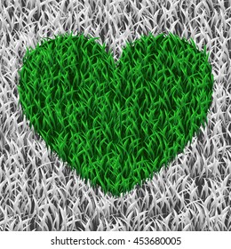 Heart of grass white and green photo-realistic vector illustration background for a card on March 8 declaration of love, romance