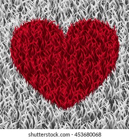 Heart of grass white and red photo-realistic vector illustration background for a card on March 8 declaration of love, romance