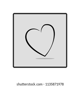 Heart in gray square card on white background. Symbol linked, join, love, passion and wedding. Template for t shirt, apparel, card, poster, valentine day. Design element. Vector illustration