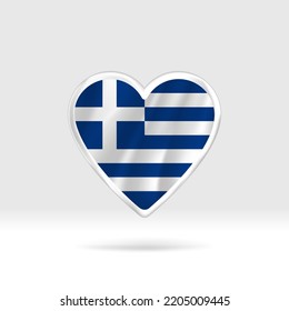 Heart from Greece flag. Silver button star and flag template. Easy editing and vector in groups. National flag vector illustration on white background.