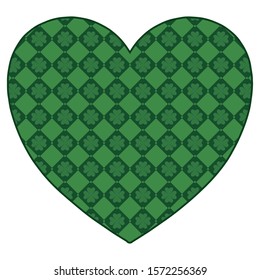 Heart with green background and four-leaf clover. St. Patrick's day. Vector illustration for design and web isolated on white background.