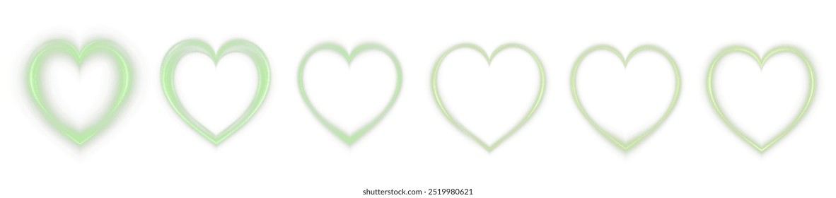 Heart green with flashes isolated on transparent background. Light heart for holiday cards, banners, invitations. Heart-shaped green wire glow. PNG image	