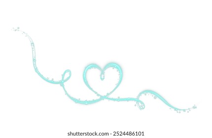 Heart green with flashes isolated on white background. Light heart for holiday cards, banners, invitations. Heart-shaped gold wire glow. PNG image