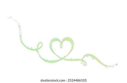 Heart green with flashes isolated on white background. Light heart for holiday cards, banners, invitations. Heart-shaped gold wire glow. PNG image