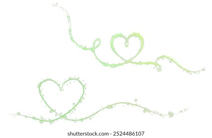 Heart green with flashes isolated on white background. Light heart for holiday cards, banners, invitations. Heart-shaped gold wire glow. PNG image