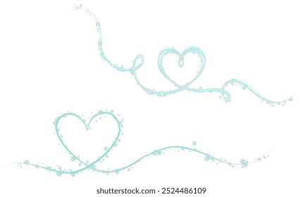 Heart green with flashes isolated on white background. Light heart for holiday cards, banners, invitations. Heart-shaped gold wire glow. PNG image