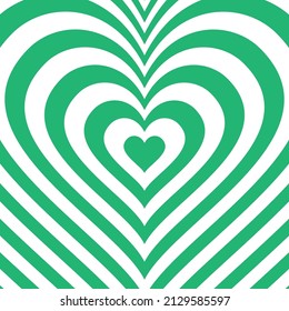 Heart green hypnotic background. Love vector sign. Colorful graphic shape art. Romantic gift symbol