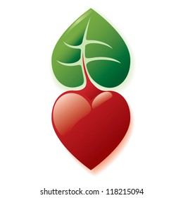 Heart and green leaf vector illustration
