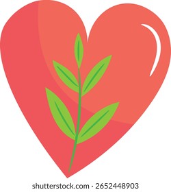 Heart with Green Plant Stem Growing Inside
