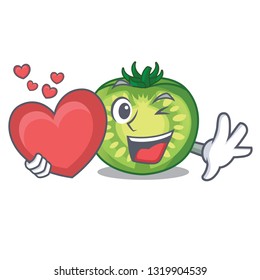 With heart green tomato slices in cartoon shape