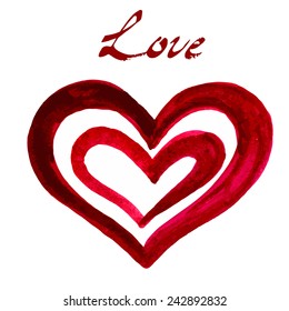 Heart Greeting Card on white background. Happy Valentine's Day by watercolor