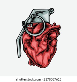 Heart Grenade Vector Logo Illustration