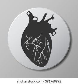 heart grey vector icon on round button with shadow
