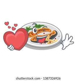 With heart grilled salmon served on cartoon board