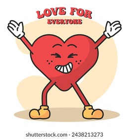 Heart groovy cartoon Cute kawaii Vector illustration