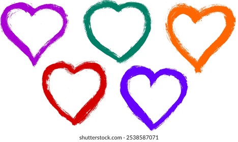 Heart Grunge Brush Stroke Drawing Vector Set