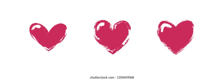 Heart grunge illustration set, brush painted style hearts, vector collection.