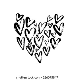 Heart grunge pattern on white background. Hand drawn vector illustration.