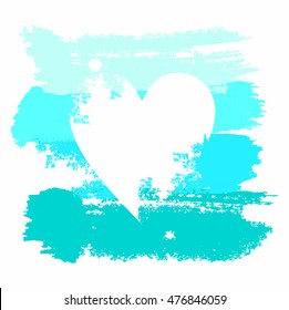 Heart in grunge style on a background of ink stains drawn vector