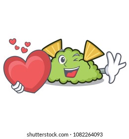 With heart guacamole mascot cartoon style