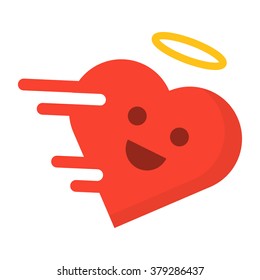 Heart with halo flat vector design icon with speed effect on white background