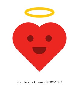 Heart with halo and smiling face vector flat icon on white background. For love concept.