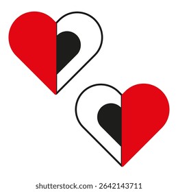 Heart halves icon. Split love symbol. Vector romantic illustration. Connected passion shapes.