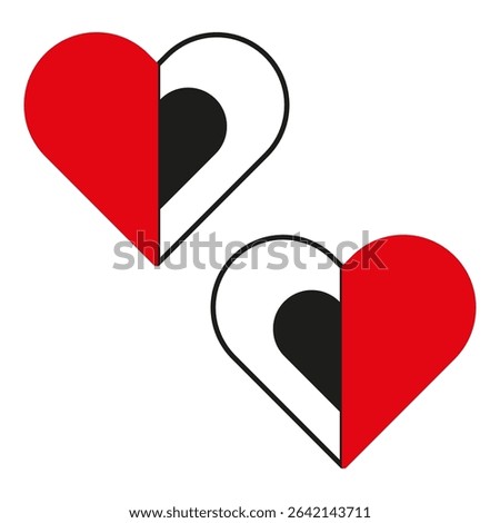 Heart halves icon. Split love symbol. Vector romantic illustration. Connected passion shapes.