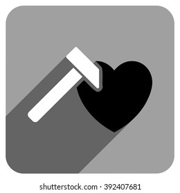 Heart Hammer long shadow vector icon. Style is a flat heart hammer iconic symbol on a gray square background.