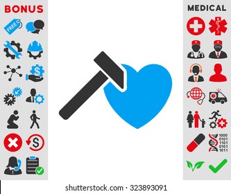 Heart Hammer vector icon. Style is bicolor flat symbol, blue and gray colors, rounded angles, white background.