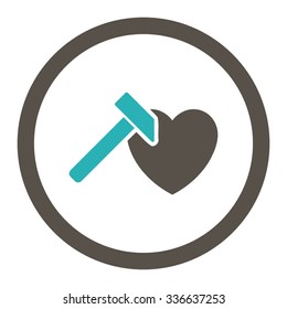 Heart Hammer vector icon. Style is bicolor flat rounded symbol, grey and cyan colors, rounded angles, white background.