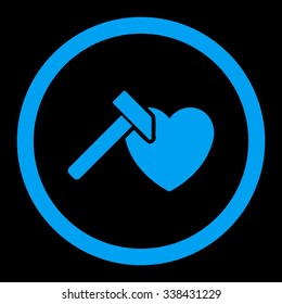 Heart Hammer vector icon. Style is flat rounded symbol, blue color, rounded angles, black background.