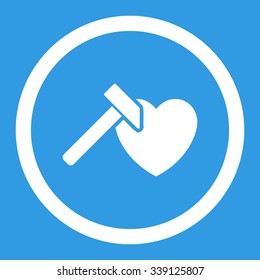 Heart Hammer vector icon. Style is flat rounded symbol, white color, rounded angles, blue background.